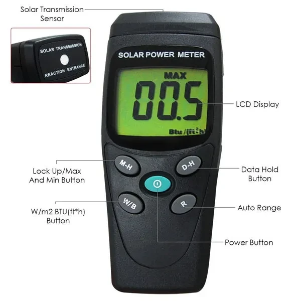 Solar Power Meter for Radiation Energy Measurement (BTU/(ft2*h) / W/m2) - Image 5