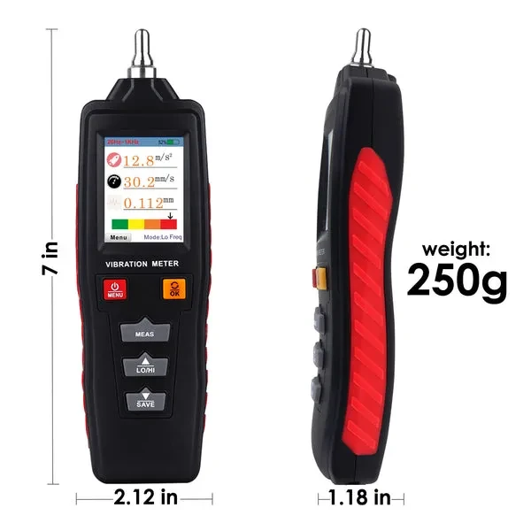 Digital Vibration Meter with Piezoelectric Vibrometer Gauge Colored Display - Image 5