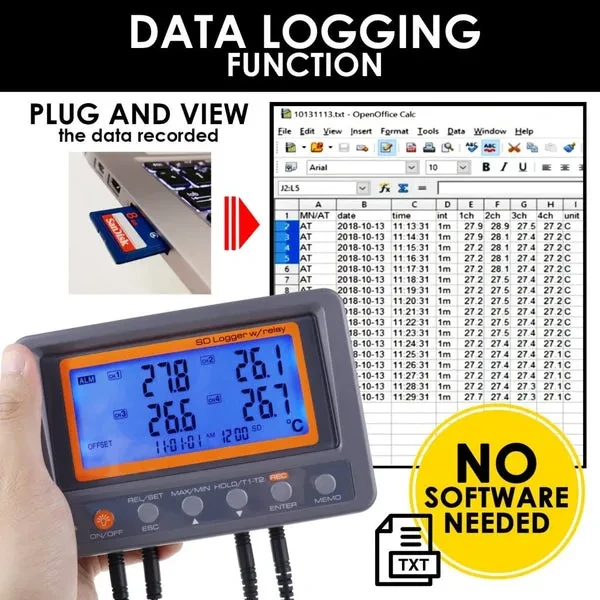 Digital 4 Channels Thermometer with NTC Thermistor Probe, SD Card Logging - Image 6