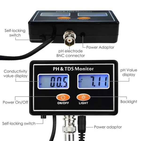 Digital Combo pH & TDS Monitor Meter Tester Monitor ATC (0.00~14.00pH) - Image 4