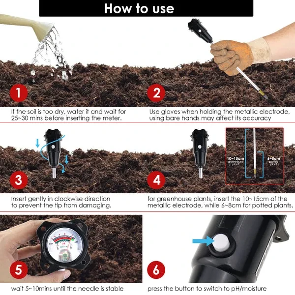 Soil pH and Moisture Meter with 2-in-1 Testing (308mm Long Waterproof) - Image 7