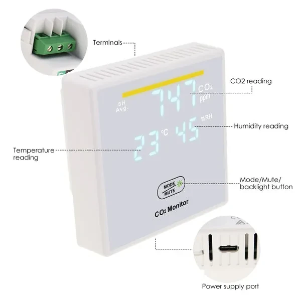 Smart CO2 Carbon Dioxide Indoor Air Quality Monitor with Temperature and Humidity - Image 8