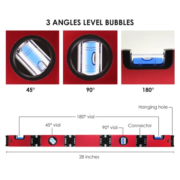Foldable Angle Finder Spirit Level Ruler 28-Inch Multi-Angle - Image 8