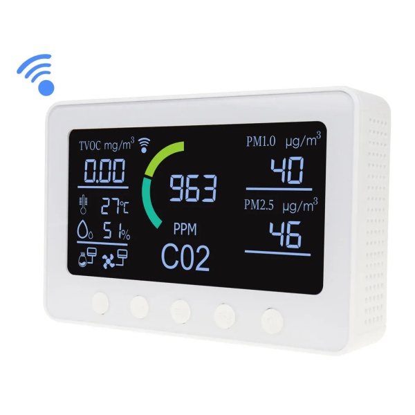Smart Indoor Air Quality Monitor, CO2, TVOC, Humidity, Temperature