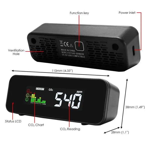 Carbon Dioxide CO2 Monitor (0-5000ppm, Large Colored LED) - Image 6