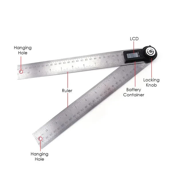 Digital 2-in-1 Angle Finder Meter/Protractor Ruler, 360° 600mm - Image 10