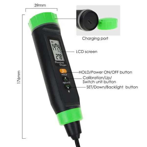Digital Rechargeable DO Meter Dissolved Oxygen Tester with Floating Probe - Image 8