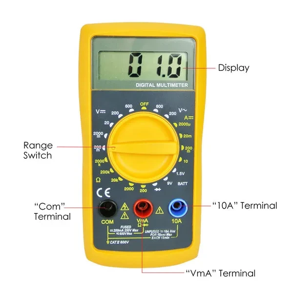 Digital Multimeter ACV/DCV, DC Current Diode Battery Test Meter - Image 9