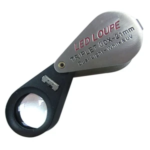 Mini 30X Jeweler Loupe with LED and UV Light, 21mm Lens