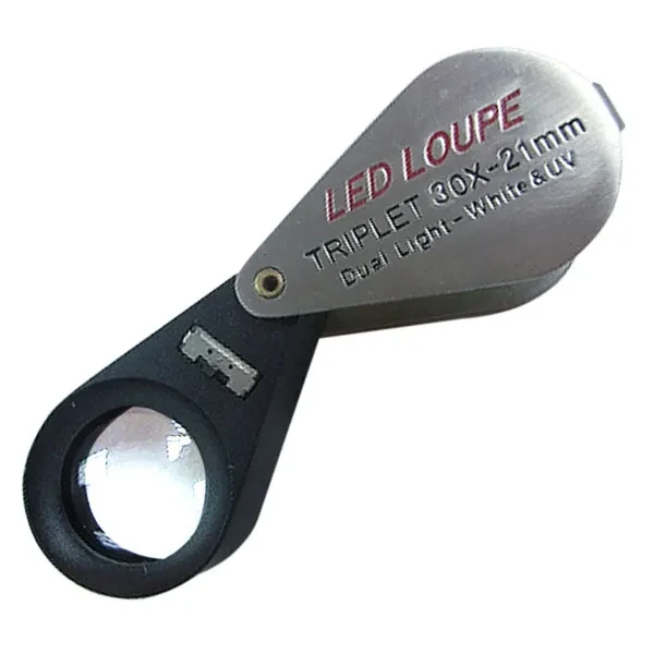 Mini 30X Jeweler Loupe with LED and UV Light, 21mm Lens