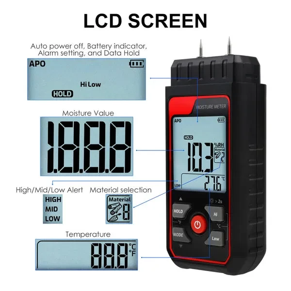 Handheld Pin Type Moisture Meter with Visual Humidity Detection - Image 4
