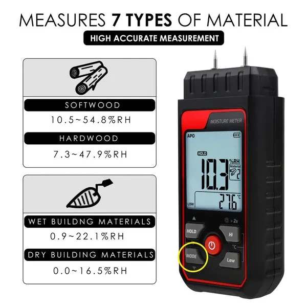 Handheld Pin Type Moisture Meter with Visual Humidity Detection - Image 5