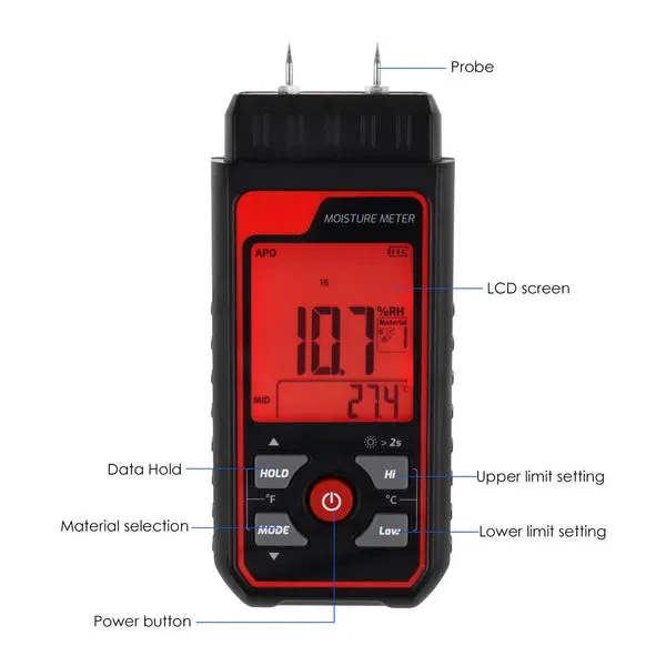 Handheld Pin Type Moisture Meter with Visual Humidity Detection - Image 6