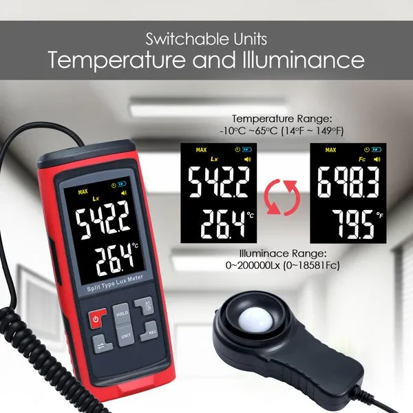 Split Type Digital Light Lux Meter with Temperature Measurement - Image 10