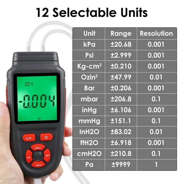 Handheld Manometer for Dual Differential Digital Gas Pressure Testing - Image 9