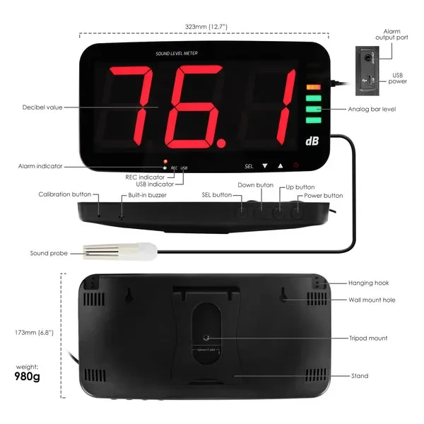 Wall Hanging Sound Level Meter with 13" HD Screen - Image 8