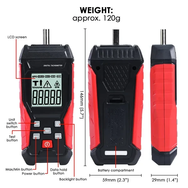 Portable 2-in-1 Tachometer with Noncontact Laser Photo Sensor - Image 7