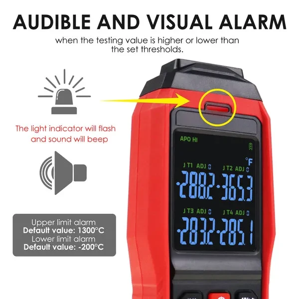 K/J Datalogger Thermocouple Thermometer (-328~2501°F, 4-Channel) - Image 2