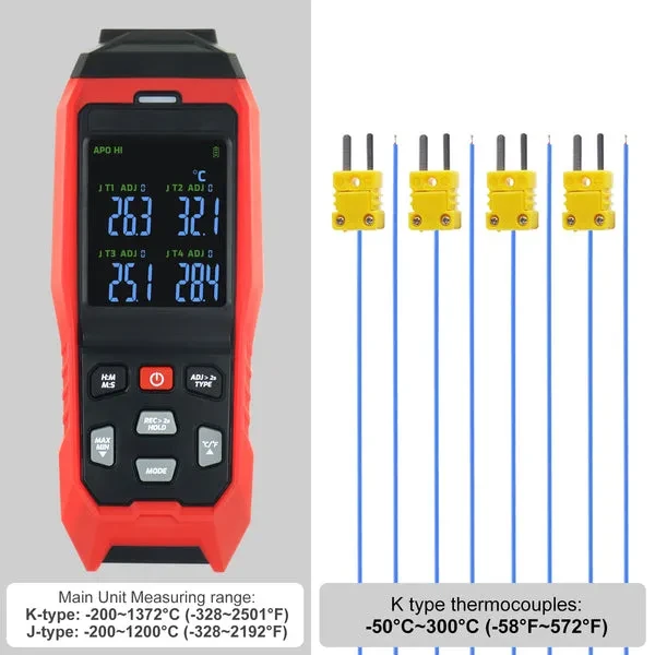 K/J Datalogger Thermocouple Thermometer (-328~2501°F, 4-Channel) - Image 10