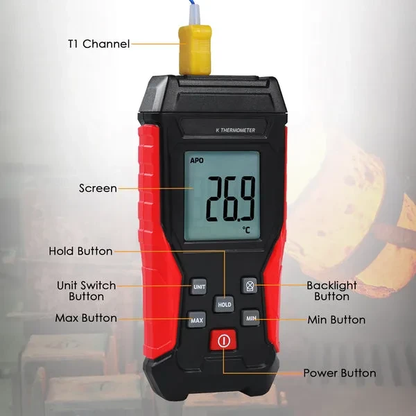 Digital K-Type Thermocouple Thermometer with Wired and Stainless Steel Probes - Image 5