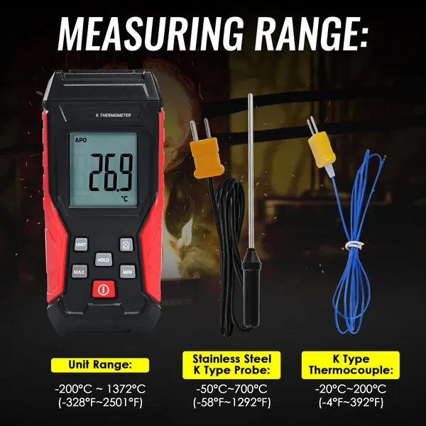 Digital K-Type Thermocouple Thermometer with Wired and Stainless Steel Probes - Image 6