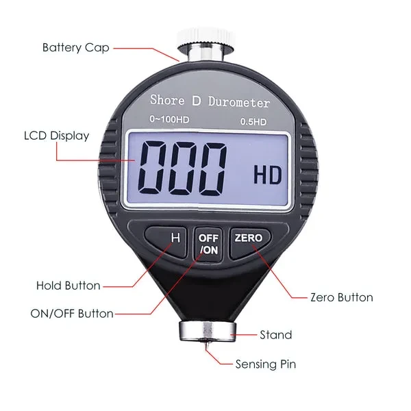 Digital Shore D Hardness Tester for Rubber, Tire, Plastic, and Flooring, 0-100HD - Image 8