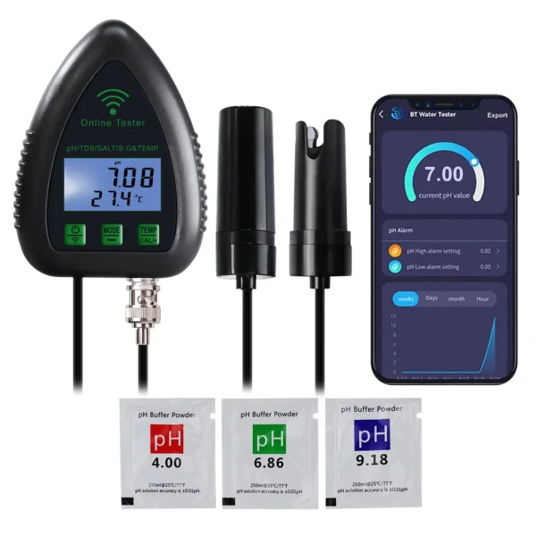 Smart 5-in-1 Water Quality Tester (pH, TDS, Salt, S.G., Temp) with WIFI